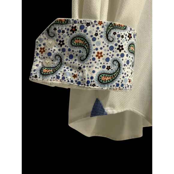 Robert‎ Graham Shirt Button XXL White Herringbone Paisley Blue Contrast Cuff - Picture 4 of 12